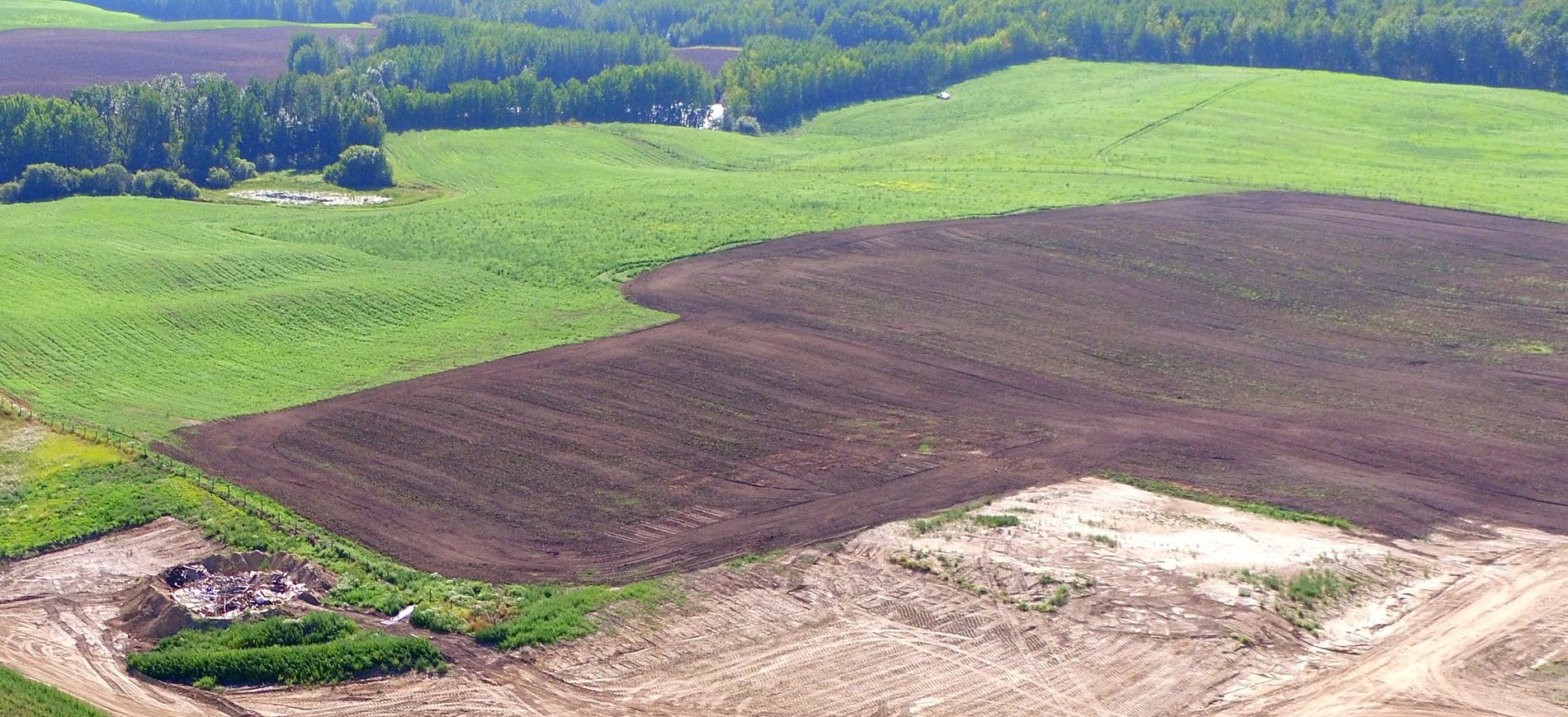 Fields and a worked strip from the air, the ranch