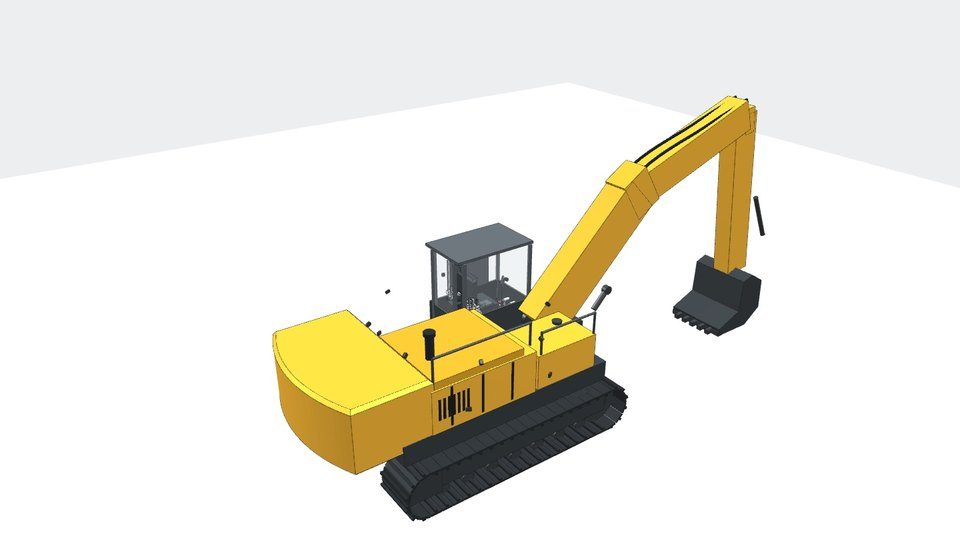 An excavator drawn as an engineering model in isometric view