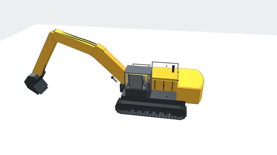 The engineering model of an excavator cab with the kit on the joysticks