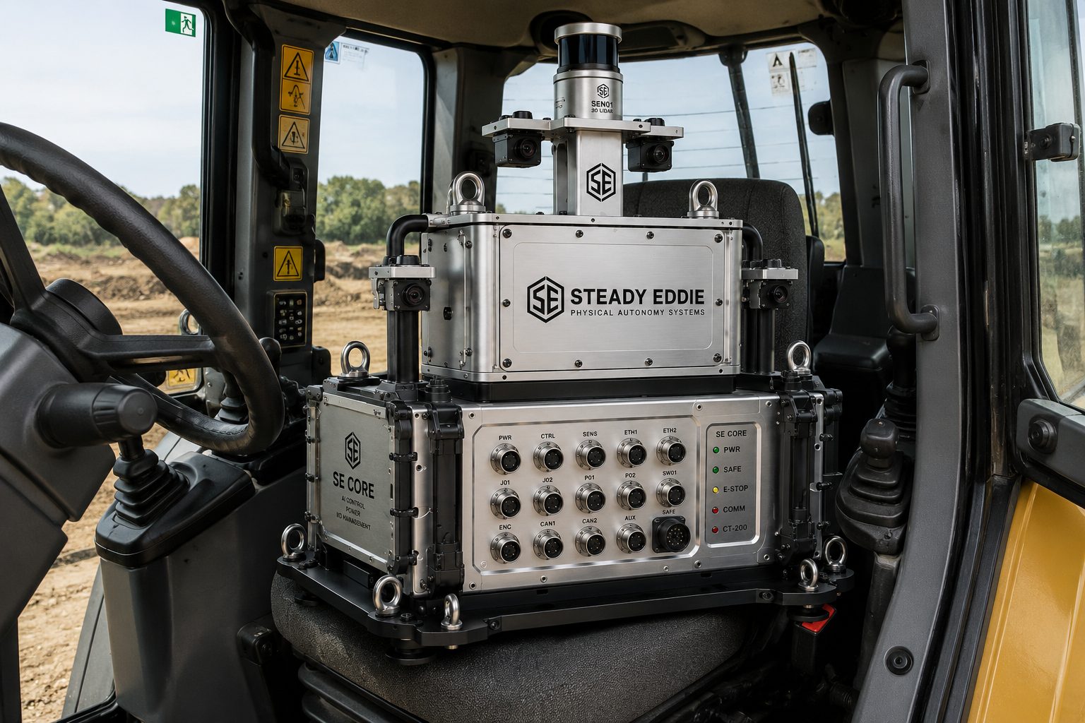 A dozer cab with kit fitted on the tillers